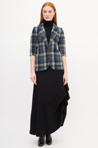Smythe Navy & Grey Plaid Short Sleeve Blazer