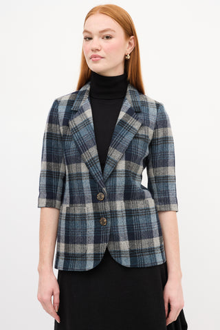 Smythe Navy & Grey Plaid Short Sleeve Blazer