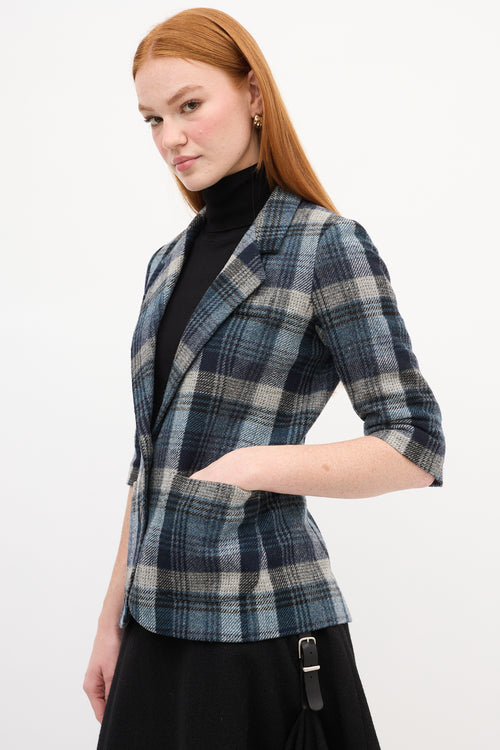 Smythe Navy & Grey Plaid Short Sleeve Blazer