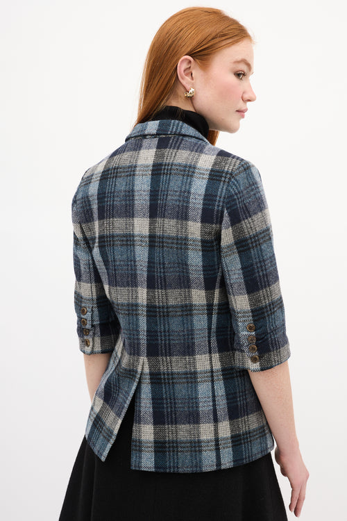 Smythe Navy & Grey Plaid Short Sleeve Blazer