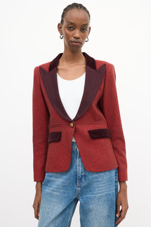 Smythe Red & Burgundy Herringbone Tweed Blazer