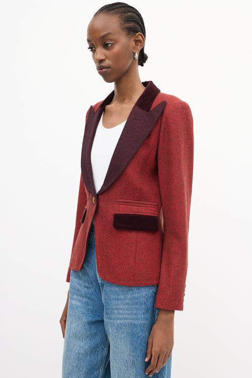 Smythe Red & Burgundy Herringbone Tweed Blazer