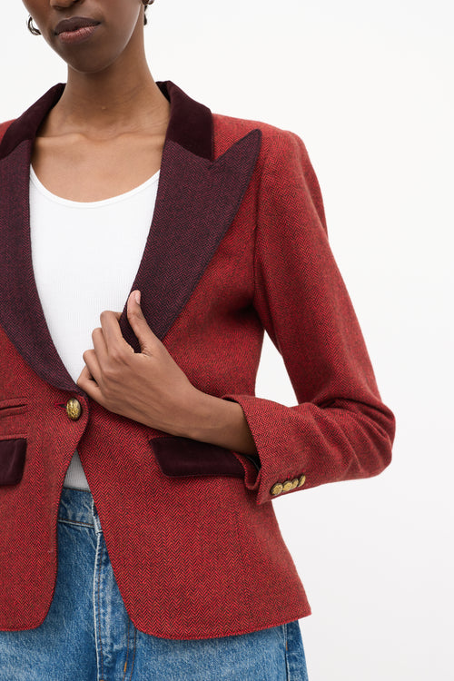 Smythe Red & Burgundy Herringbone Tweed Blazer