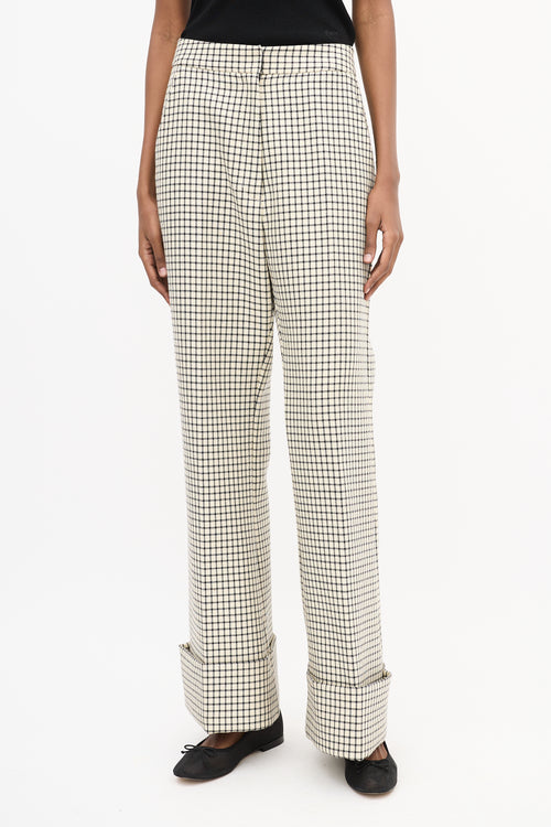 Smythe Cream & Black Wool Grid Wide Trouser