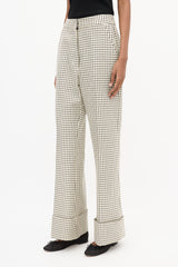 Smythe Cream & Black Wool Grid Wide Trouser