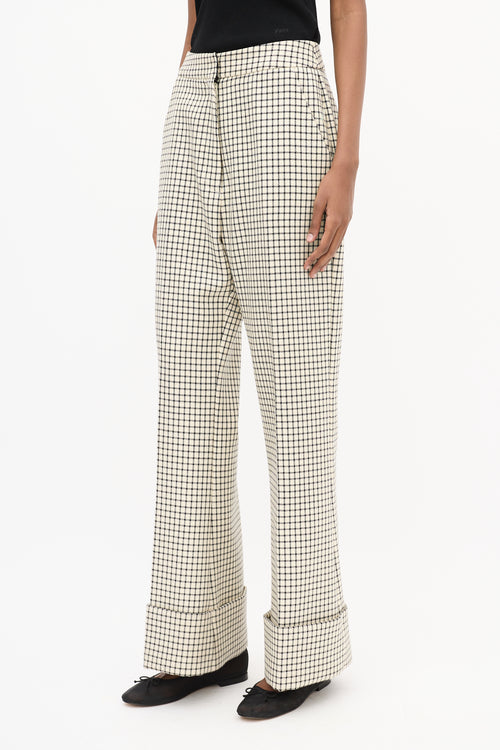 Smythe Cream & Black Wool Grid Wide Trouser