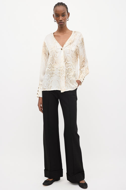 Smythe Cream & Brown Satin Printed Blouse