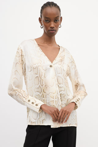 Smythe Cream & Brown Satin Printed Blouse