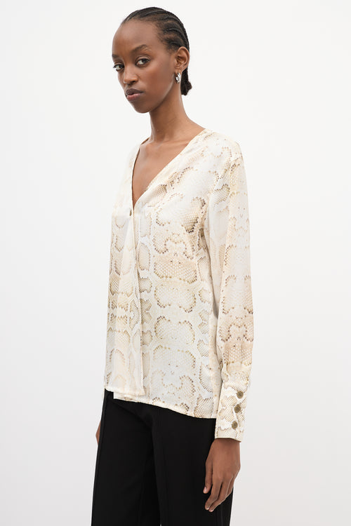 Smythe Cream & Brown Satin Printed Blouse