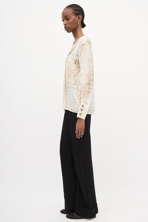 Smythe Cream & Brown Satin Printed Blouse