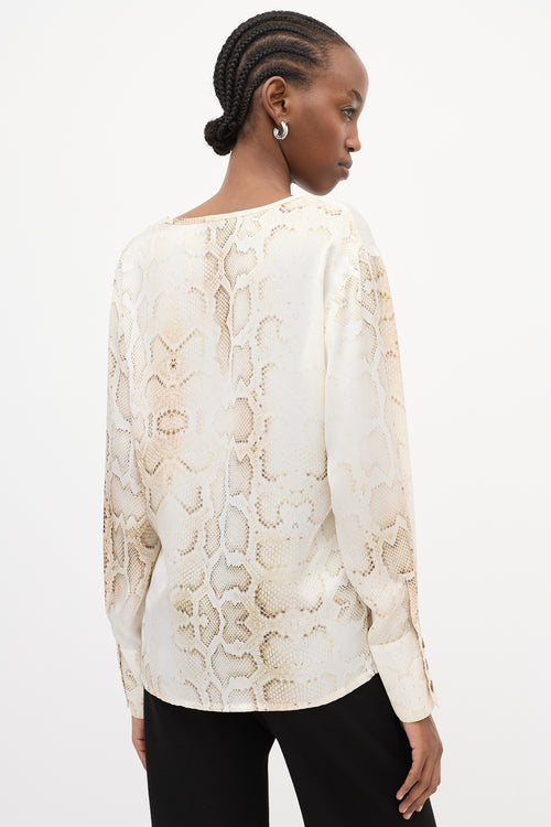 Smythe Cream & Brown Satin Printed Blouse