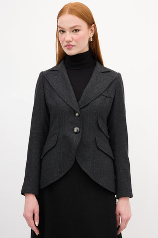 Smythe Dark Grey Wool Herringbone Blazer