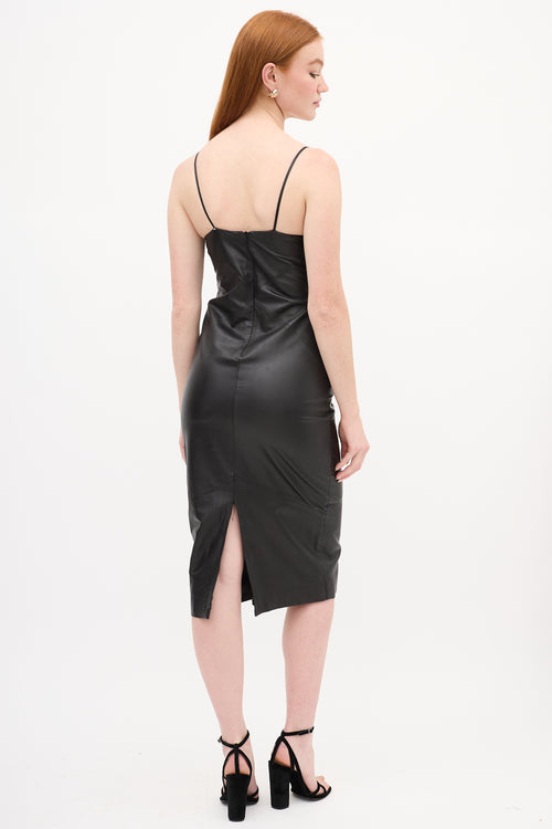 Smythe Black Leather Midi Slip Dress