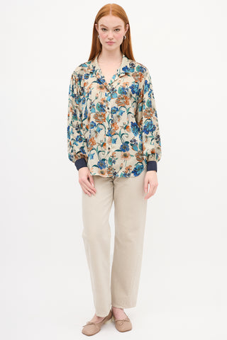 Smythe Beige & Multi Satin Floral Shirt