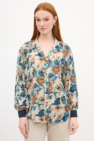 Smythe Beige & Multi Satin Floral Shirt