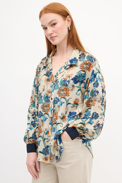 Smythe Beige & Multi Satin Floral Shirt