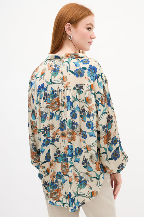 Smythe Beige & Multi Satin Floral Shirt