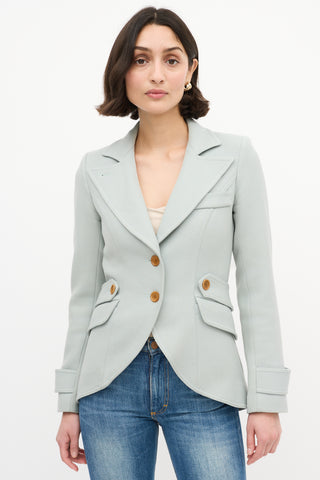 Smythe Mint Green Wool & Brown Leather Blazer