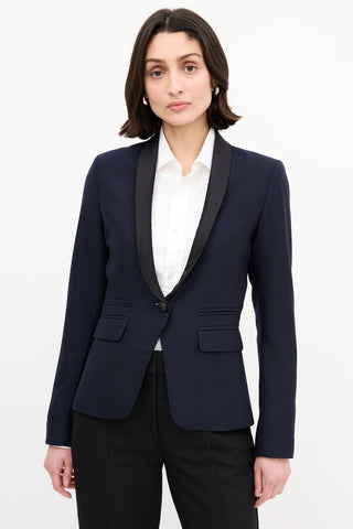 Smythe Navy & Black Silk Lapel Tuxedo Blazer