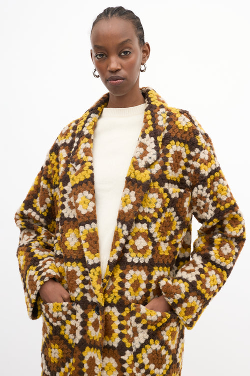 Smythe Yellow & Multi Wool Crochet Square Coat