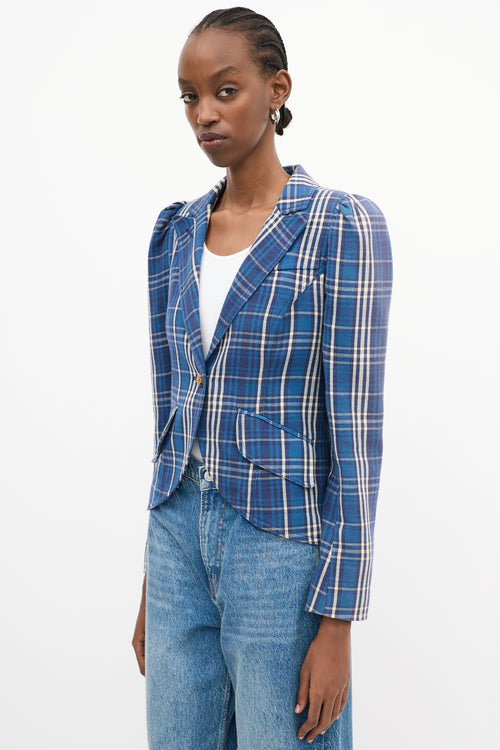 Smythe Plaid Pouf Sleeve Blazer