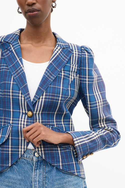 Smythe Plaid Pouf Sleeve Blazer