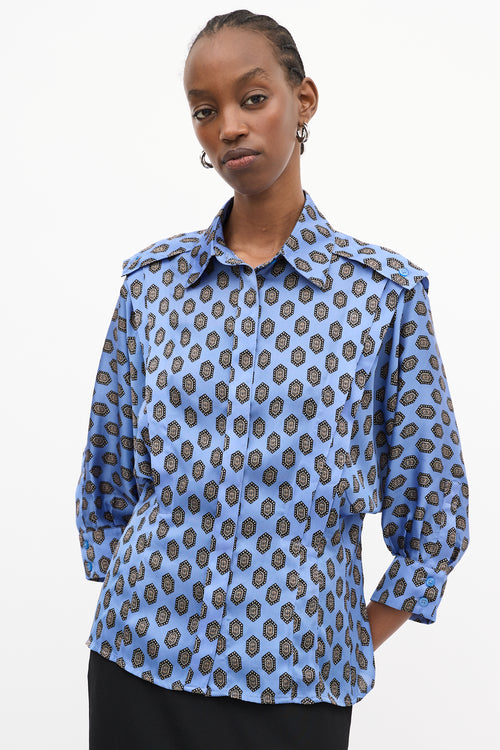 Smythe Blue & Multi Satin Printed Shirt