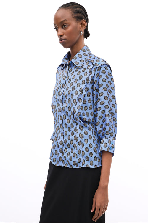 Smythe Blue & Multi Satin Printed Shirt