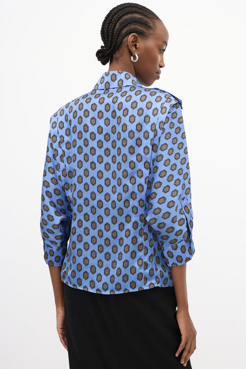 Smythe Blue & Multi Satin Printed Shirt