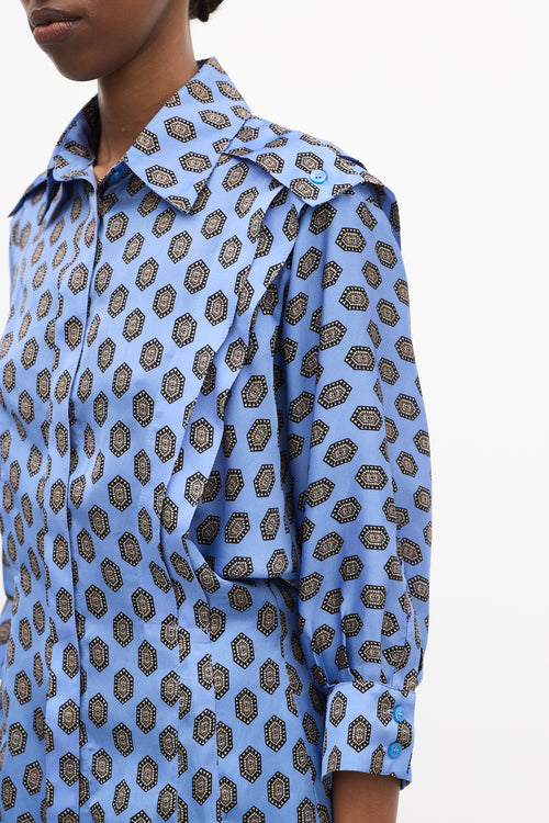 Smythe Blue & Multi Satin Printed Shirt