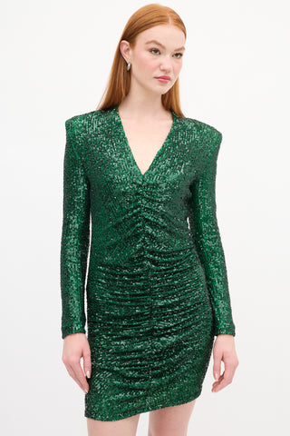 Smythe Green Sequin Ruched Dress