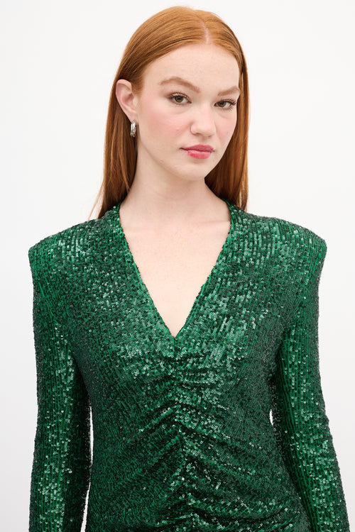 Smythe Green Sequin Ruched Dress