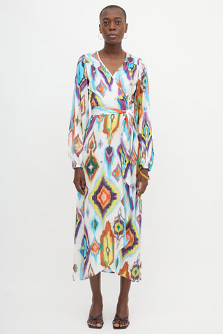 Smythe Satin Ikat Print Wrap Dress