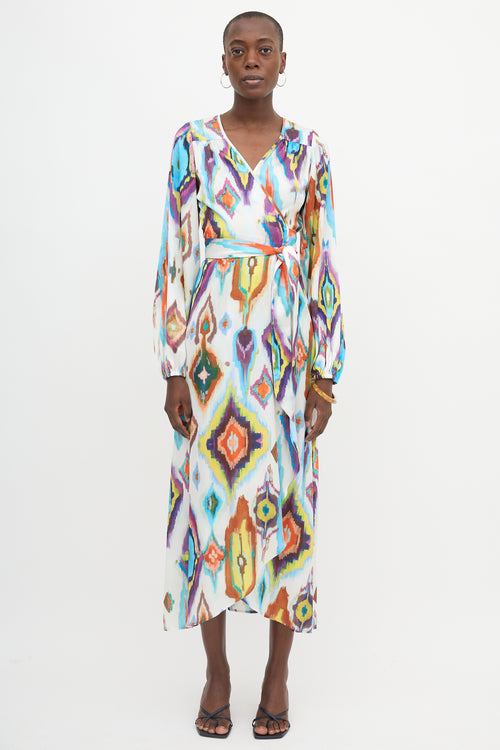 Smythe Satin Ikat Print Wrap Dress
