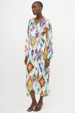 Smythe Satin Ikat Print Wrap Dress