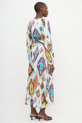 Smythe Satin Ikat Print Wrap Dress