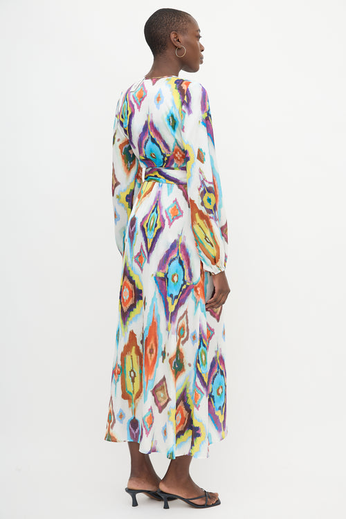 Smythe Satin Ikat Print Wrap Dress
