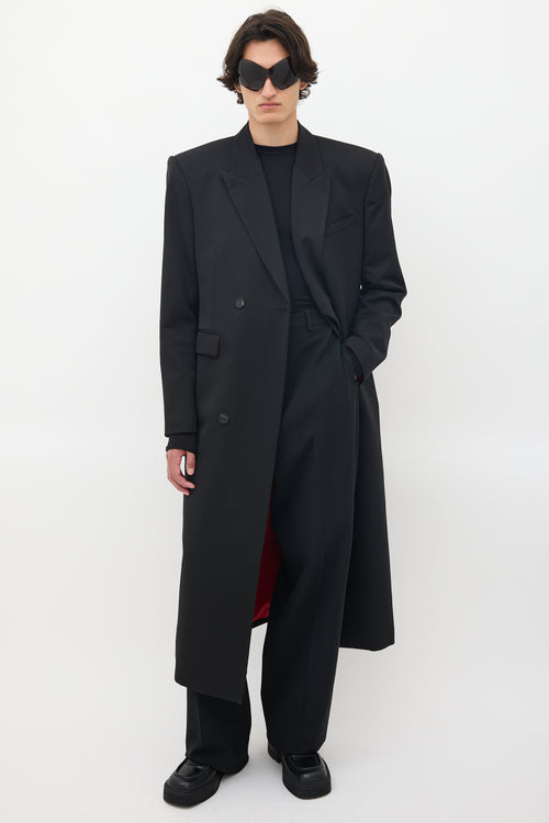 SONGAADON Black Wool Peak Lapel Coat