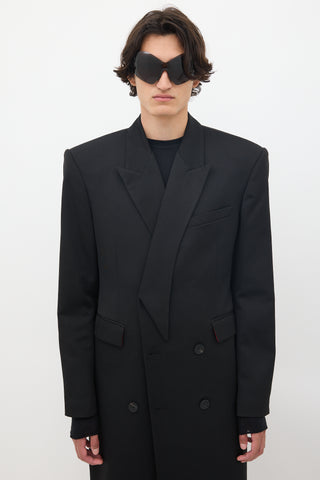 SONGAADON Black Wool Peak Lapel Coat