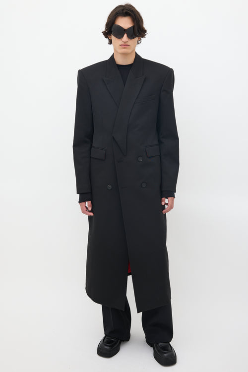 SONGAADON Black Wool Peak Lapel Coat