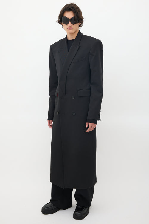 SONGAADON Black Wool Peak Lapel Coat