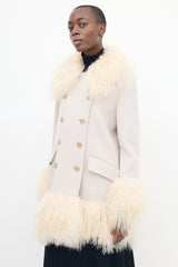 Sonia Rykiel Beige Wool & Fur Trim Mid Length Coat