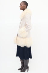 Sonia Rykiel Beige Wool & Fur Trim Mid Length Coat