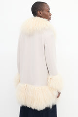 Sonia Rykiel Beige Wool & Fur Trim Mid Length Coat