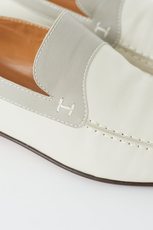 Hermès Cream & Grey Leather Tommy Loafer