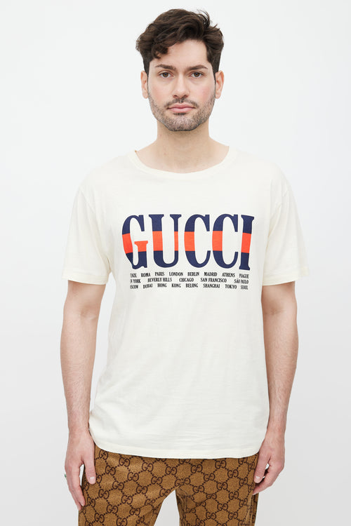 Gucci Cream & Multicolour Cities Logo T-Shirt
