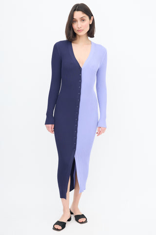 Staud Purple & Navy Colourblock Shoko Dress