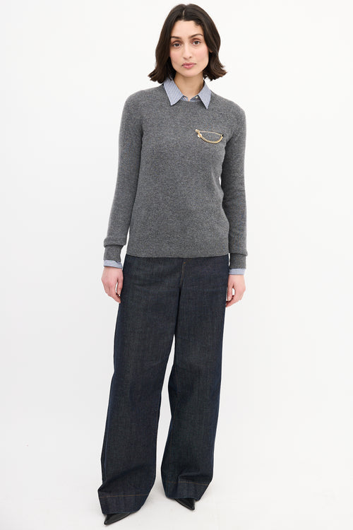 Stella McCartney Grey Knit Chain Embellished Sweater