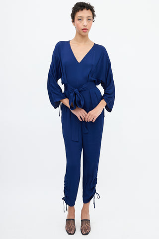 Stella McCartney Navy Tie Ruched Jumpsuit