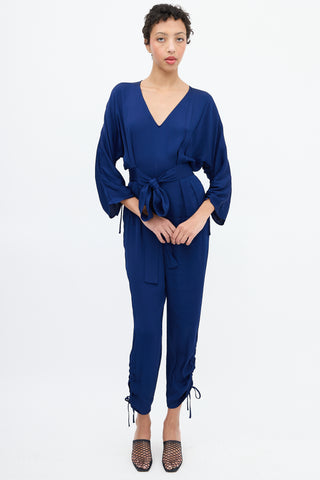 Stella McCartney Navy Tie Ruched Jumpsuit